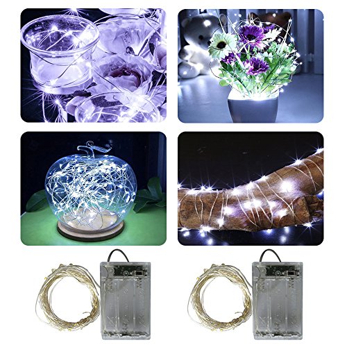BXROIU 2 x 50LED Fairy Lights Battery Operated Silver Wire 16.4Ft Cool White for Bedroom & Holiday Decor