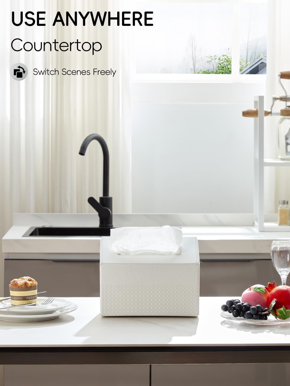 Cloudever Hand Towel Box Cover, No Drill Installation & Damage-Free Adhesive Backing for Wall Mounted, Streamlined Appearance for Kleenex Paper Hand Towels-Polar Ice