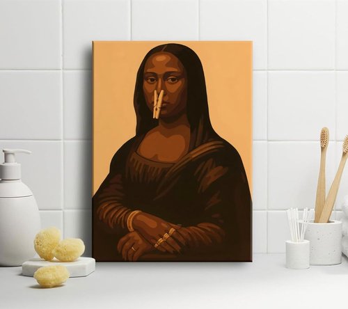 Mona Lisa Wall Art - Funny Black Woman Canvas Print for Bathroom Decor | Perfect for Shower Room