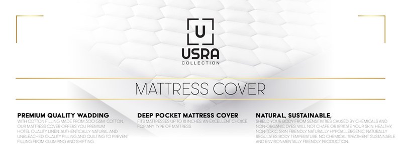 USRA 100% Cotton Twin Mattress Topper Protector Cover - 300 GSM Quilted Non-Toxic 18" Deep Premium Quality Thick Soft Water Resistant Pad for Mattress - Oeko-TEX Certified