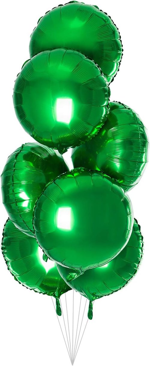 18" Green Round Foil Balloons by [Brand Name] - Mylar Helium Balloons for Birthday & Baby Shower Decor, Pack of 20