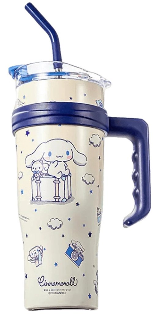 Many Rainbows Cinnamoroll Stainless Steel Insulated Tumbler with Lid, Straw & Handle 1200ml - XL Size, White