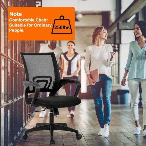 BestOffice Ergonomic Office Chair - Mid-Back Swivel Desk Chair with Breathable Backrest & Lumbar Support | Adjustable Height & Rolling Wheels | Black for Adults & Women