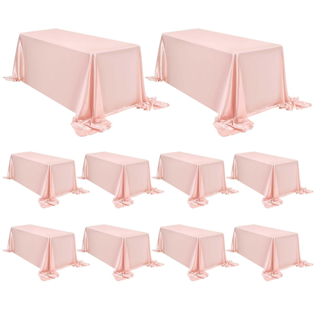 FXKS 10 Pack Satin Tablecloth 90 x 156 Inch Rose Gold Rectangle Silky Satin Table Cover,Bright Silk Smooth Table Cloth,Overlay Silky Table Cover for Wedding Party Banquet Event Dining Decoration