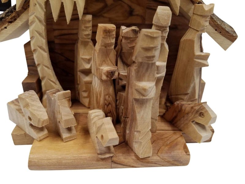 Carved from Bethlehem Olive Wood Christmas Nativity Story Set with Stable (6" Stable with 3" Figurines)