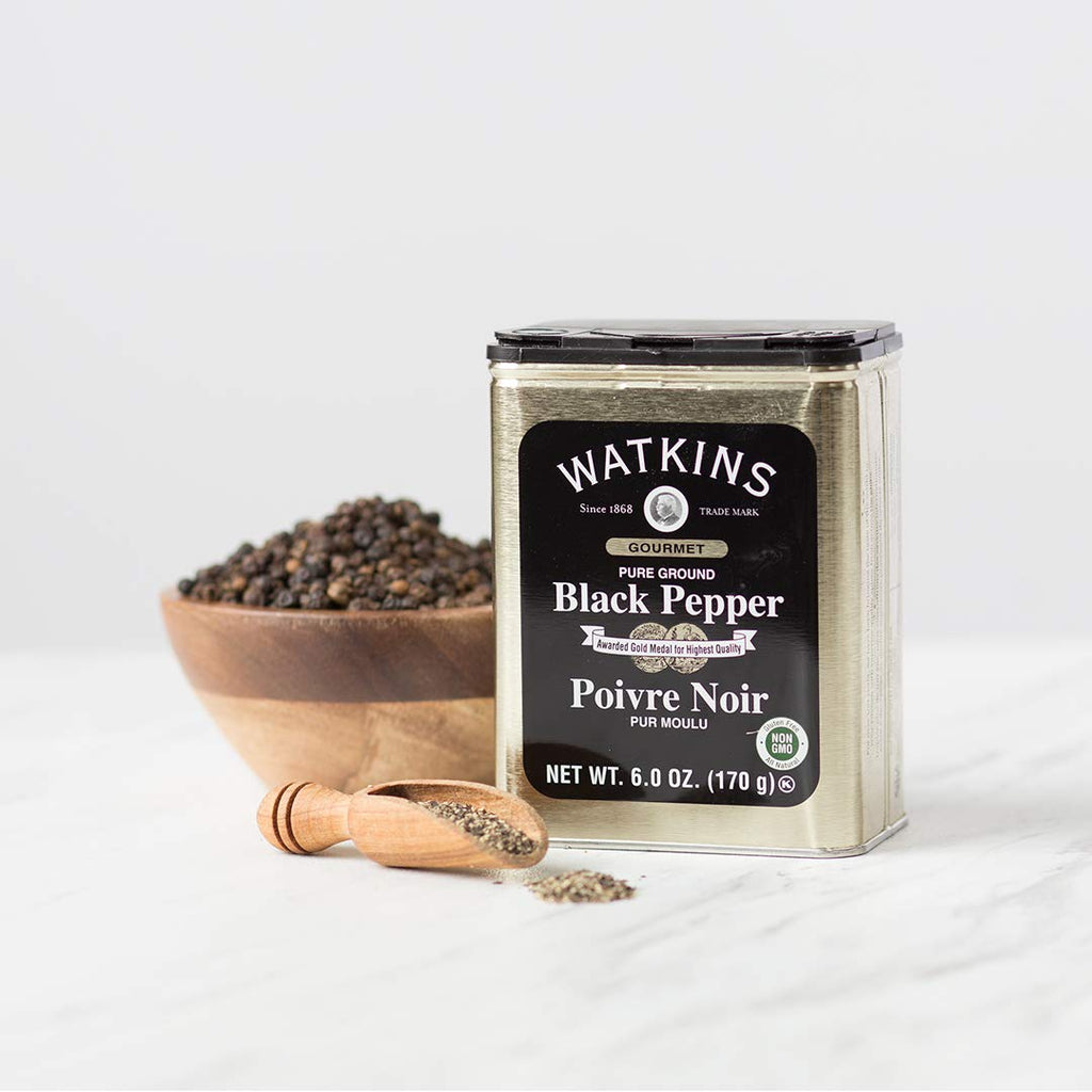 Watkins Gourmet Pure Ground Black Pepper - 6 oz Tin for Flavorful Cooking | 1-Pack