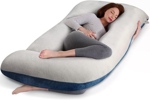 Cauzyart U-Shape Pregnancy Maternity Pillow - 55 Inches Full Body Support for Back, Hips, Legs & Belly with Removable Velvet Cover