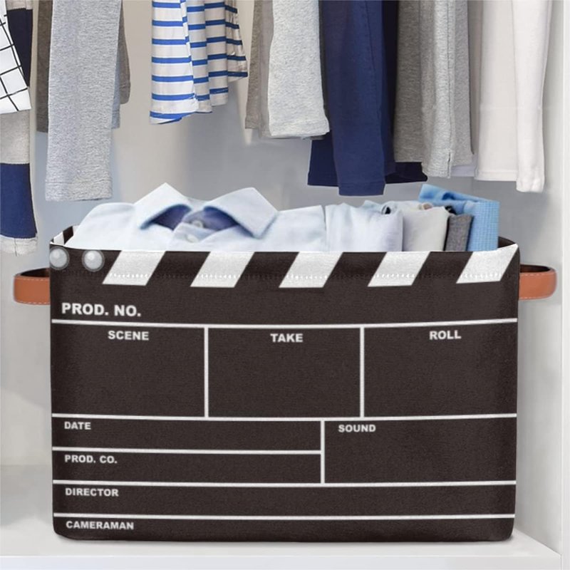 OSAM SPACE Movie Clapper Board Large Storage Bin Collapsible Storage Basket with Handles, Laundry Basket Hamper Organizer Foldable Storage Box for Toys Bedroom Kids Room