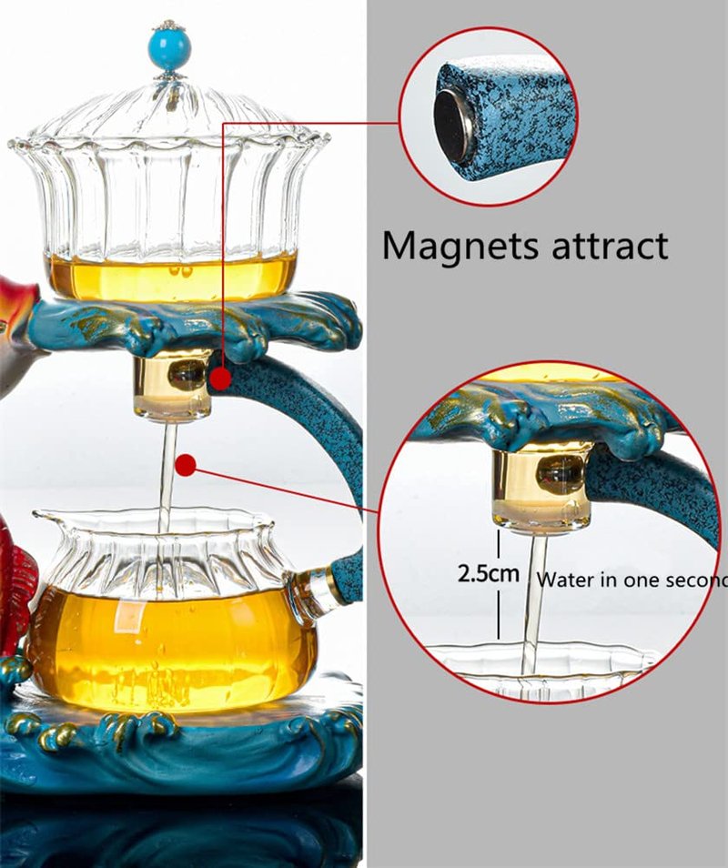 MOZEO Creative Full Semi-automatic Tea Set Glass Lazy Kung Fu Teacup set Heat-resistant Tea Maker Pot Teapot (Fish Teapot)