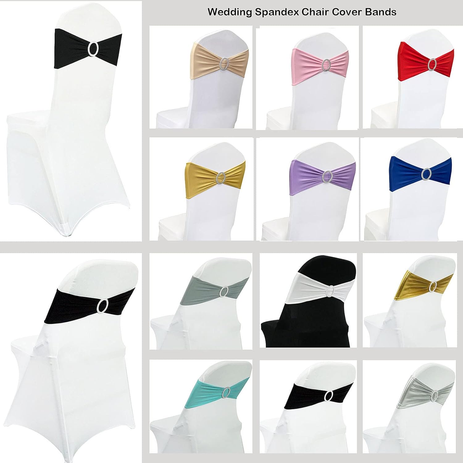 Spandex Chair Sashes by [Brand Name] - 50PCS Stretch Ties with Buckle Slider for Navy Blue Wedding Decor