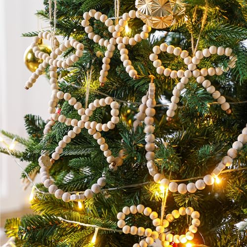 12 Pcs Wooden Bead Bow Christmas Ornaments Farmhouse Rustic Decor