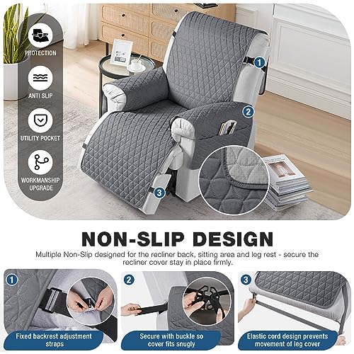 Waterproof Recliner Chair Cover, Non-Slip Dark Gray, 22" Seat Width