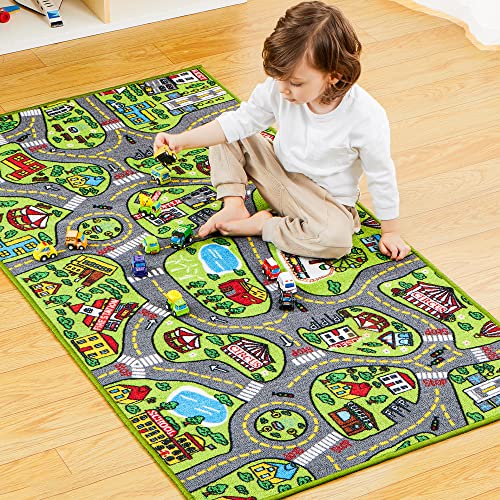 City Life Play Rug with 12 Pull-Back Toy Vehicles - 58.5" x 31.5" Playmat
