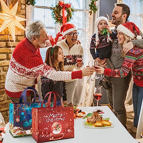 YANGTE 8 Pack Christmas Gift Bags with Handles - Large Holiday Tote Bags for Xmas Party Favors