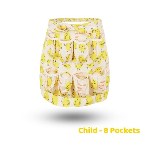 Gautsa Egg Apron for Kid and Adult, Deep Pockets with Elastic Closures, with Hook, Fresh Egg Collecting Gathering Holding Apron (yellow for kid)
