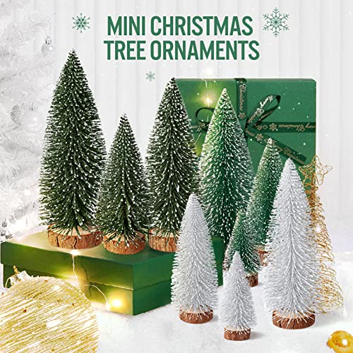 Mini Christmas Trees Set of 9 - Frosted Bottle Brush Tabletop Decor