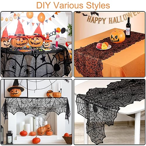 Halloween Spiderweb Tablecloth Runner Bat Decor Set for Spooky Home