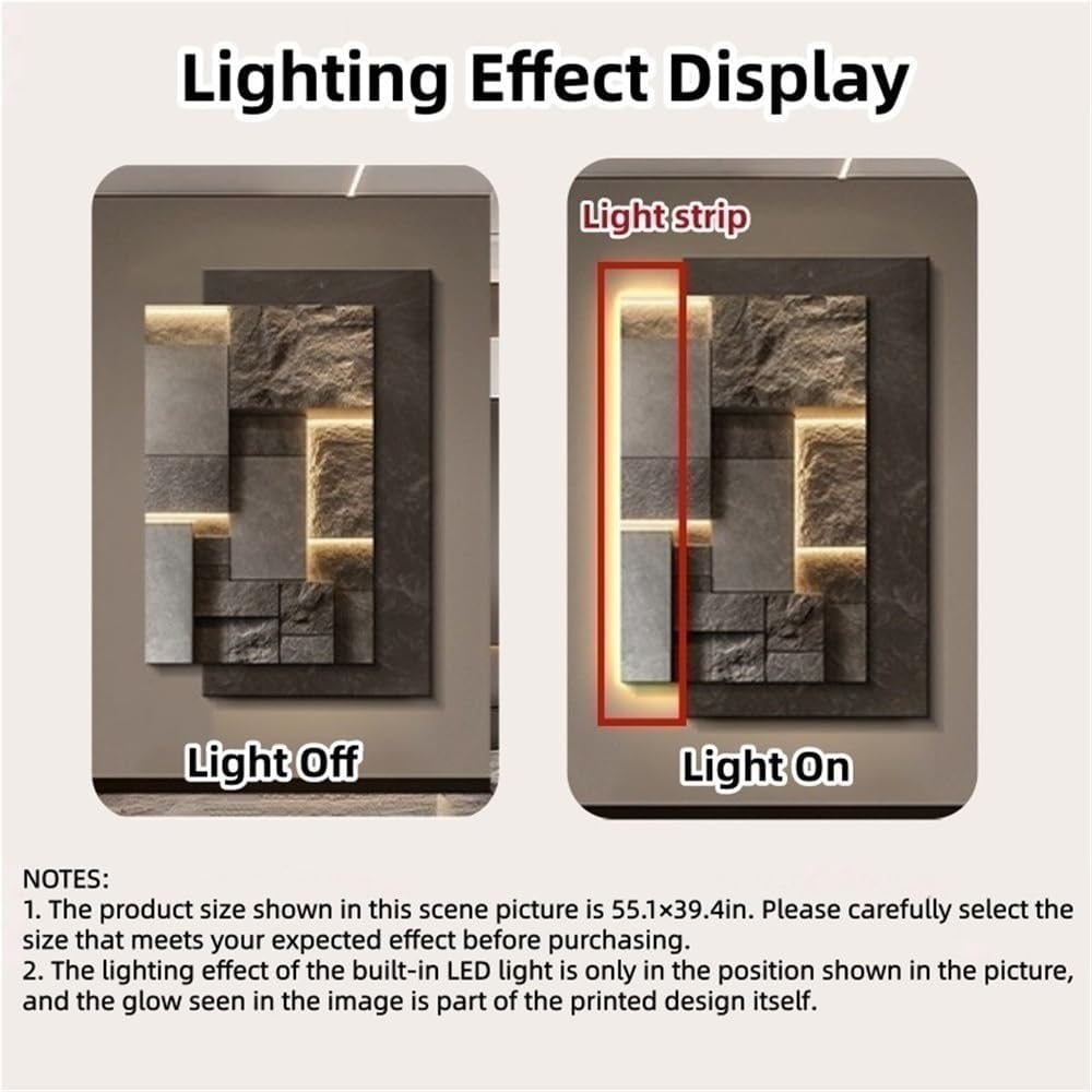 Skiennix Sandstone Textured Wall Art - Modern Geometric LED Lighted Decor | 27.6x39.4in