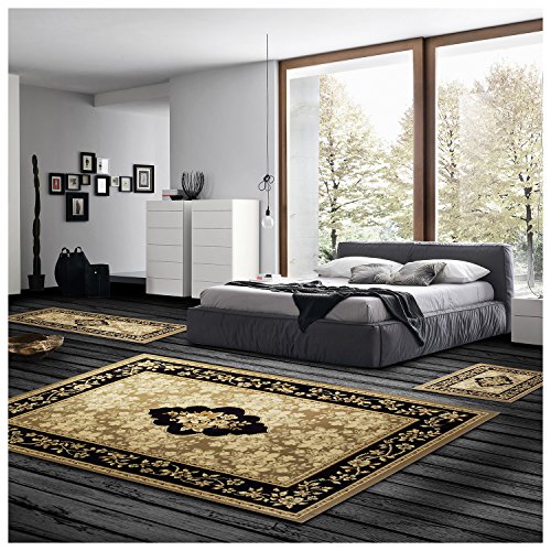 3-Piece Damask Floral Area Rug Set, Polypropylene Medallion Rugs