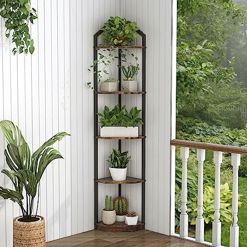 5-Tier Industrial Corner Bookshelf, 70-Inch Tall Storage Display Stand