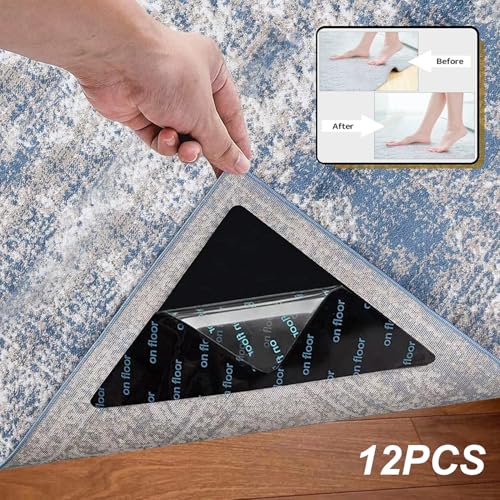 12-Piece Non-Slip Rug Tape, Double-Sided Grippers for Hardwood Floors