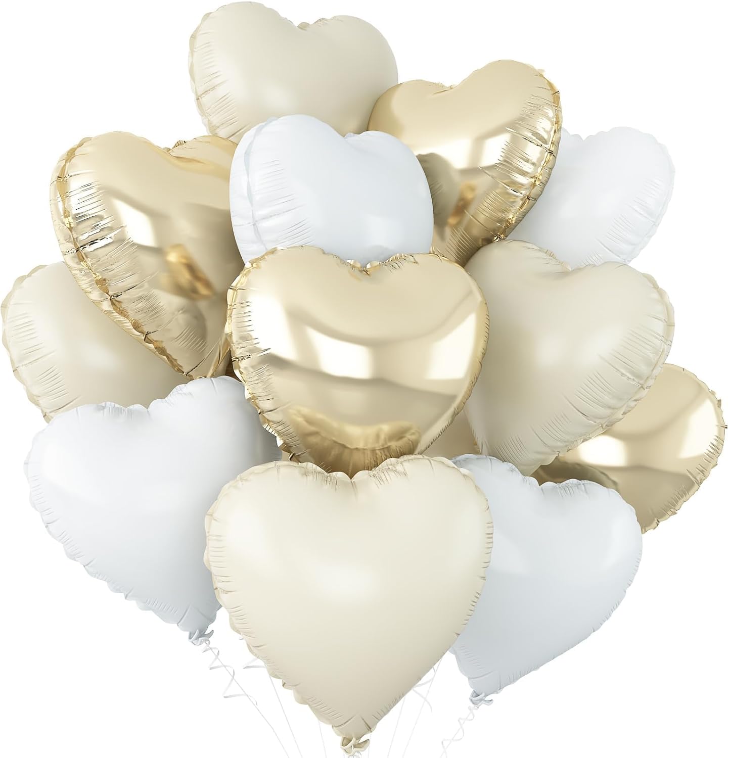 Skiennix Heart Balloons - 12Pcs Cream White & Gold Foil Balloons | 18-Inch Beige Helium Decor for Baby Showers & Weddings