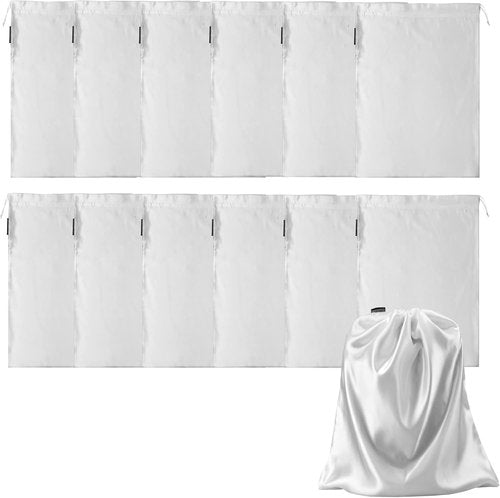 GONGKANGYUAN Satin Wig Bags - 12 Pcs Drawstring Silk Pouches for Hair Extensions & Wigs | Soft Storage (White)
