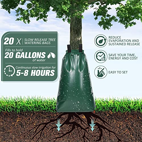 20 Gallon Slow Release Tree Watering Bags (20 Pack) - Reusable PVC Drip System