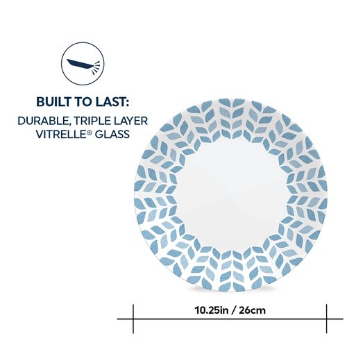 Corelle Global Collection Vitrelle 6-Piece Dinner Plate Set, Triple Layer Recycled Glass, Lightweight Eco-Friendly Round 10-1/4-Inch Plates Set, Northern Pines
