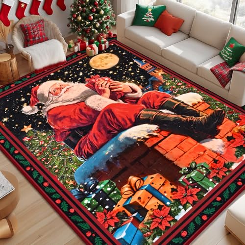 Likiyol Red Christmas Area Rug 3x5 ft Santa Claus Non-Slip Washable Faux Cashmere