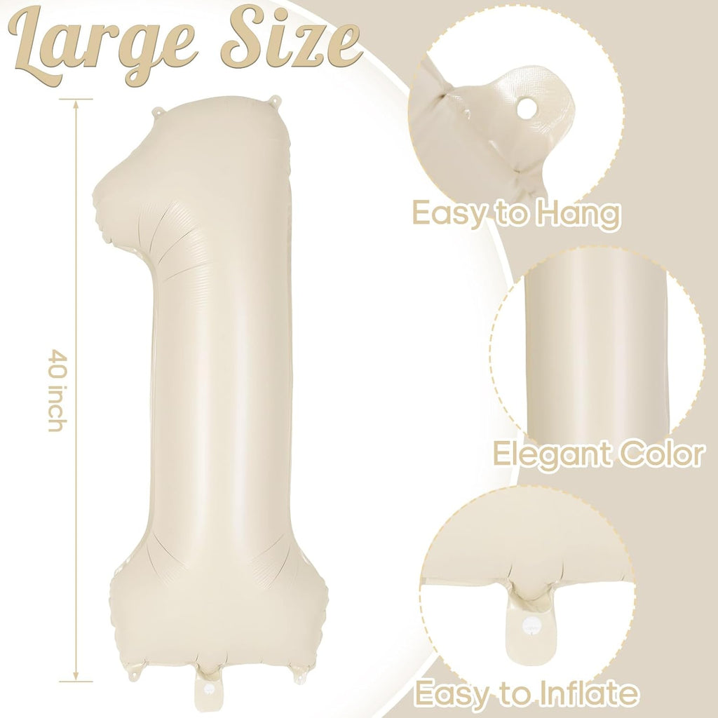 Skiennix Jumbo 40-Inch Number 1 Balloon - Beige Mylar Foil for First Birthday Parties & Anniversaries