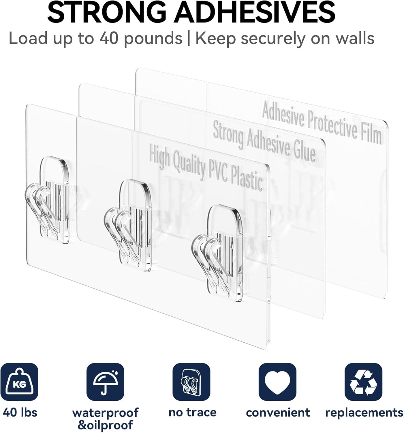 YASONIC Adhesive Shower Strip - Waterproof No-Drill Sticky Pads for Caddies & Shelves | 6 Pack