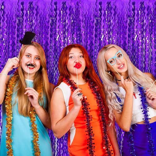 Metallic Wavy Foil Fringe Backdrop Curtains for Party Decor - 5 Pack