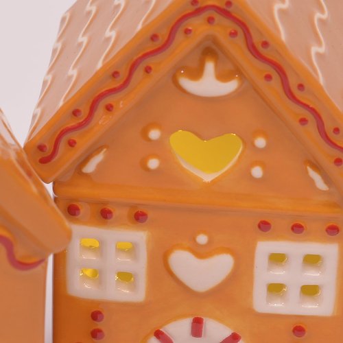 Mark Feldstein & Associates Ceramic Gingerbread Village Houses - LED Lit, 4-Inch, Set of 4
