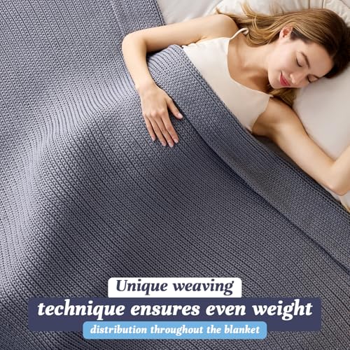 Knitted Weighted Blanket 60"x80" 15lbs - Bead-Free Cooling Throw Blanket - Light Grey