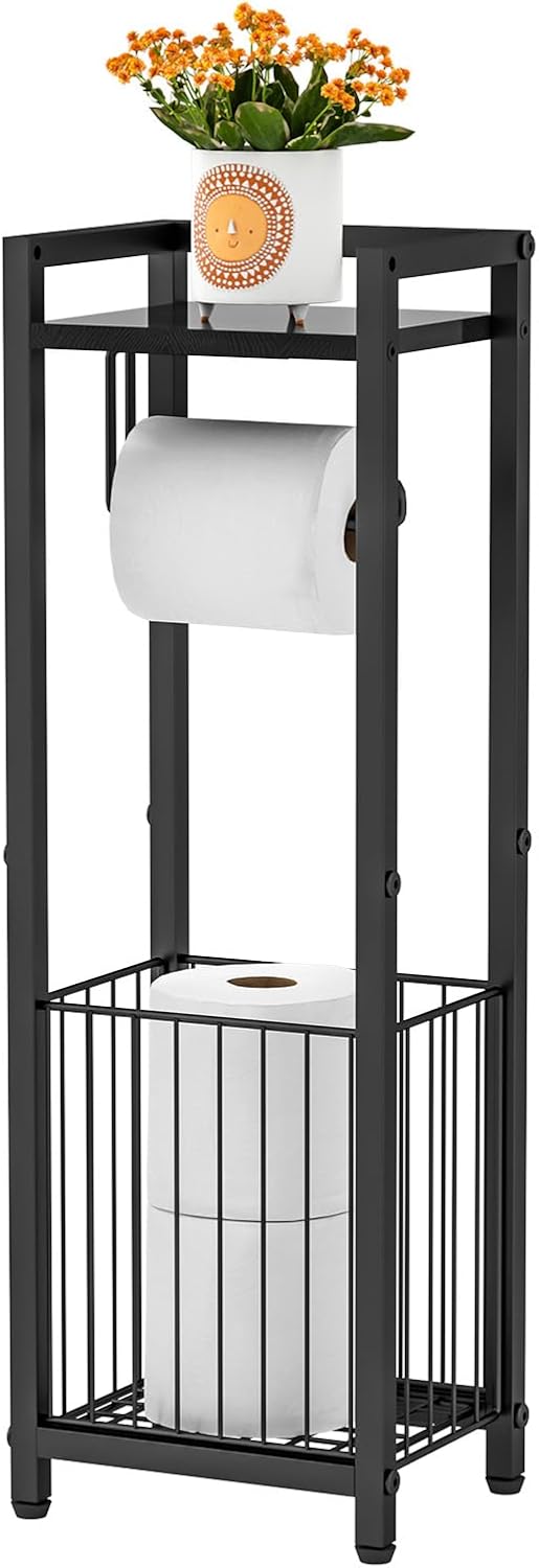 Skiennix Narrow Side Toilet Paper Holder - Freestanding Storage Rack for Small Spaces, Bathroom Tissue & More