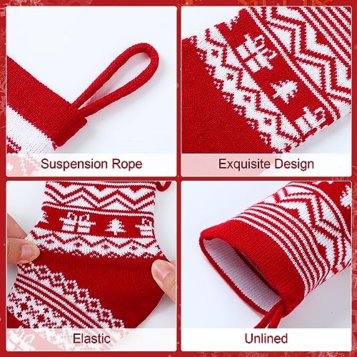 Liitrsh 12 Pcs Christmas Stockings 8" Knitted Red Decor Set