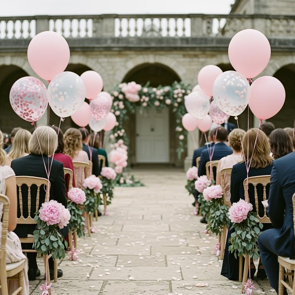 Skiennix 12-Inch Light Pink & White Balloons - Confetti Balloons for Weddings & Baby Showers