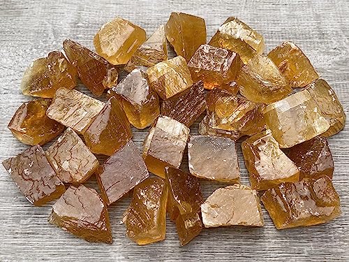 Honey Calcite Rough Natural Stones, 3 Piece Raw Crystal Specimen Set (1-2")