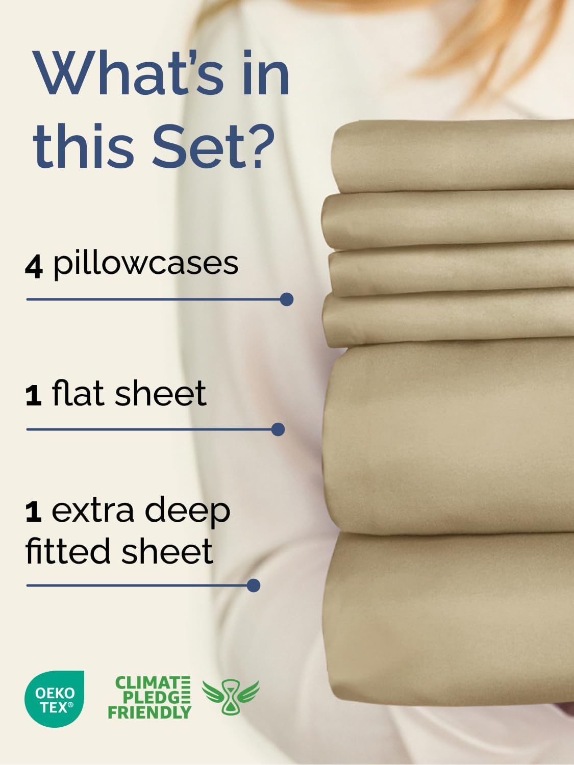 Skiennix Extra Deep Full Sheet Set - 6 Piece Breathable Cooling Sheets | Hotel Luxury Bedding - Soft, Wrinkle-Free Beige