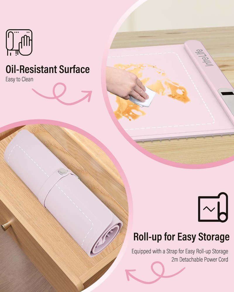 IntreLife Food Warming Mat, Upgraded Warming Mat for Food with Graphene Heating Film, Roll Up Electric Warming Tray with 7 Temperature Settings, Silicone Food Warmers for Parties and Buffet(Lilac)