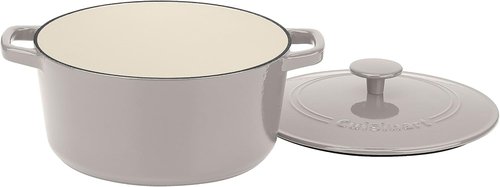 Cuisinart Enameled Cast Iron Casserole - Round Covered Design, 5-Quart, White Linen Finish
