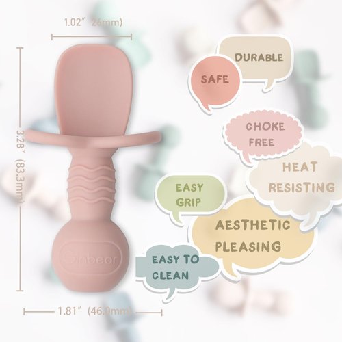 Ginbear Platinum Silicone Baby Spoons - Non-Toxic Self-Feeding Utensils for Infants | 4-Pack in Dark Sage/Ivory