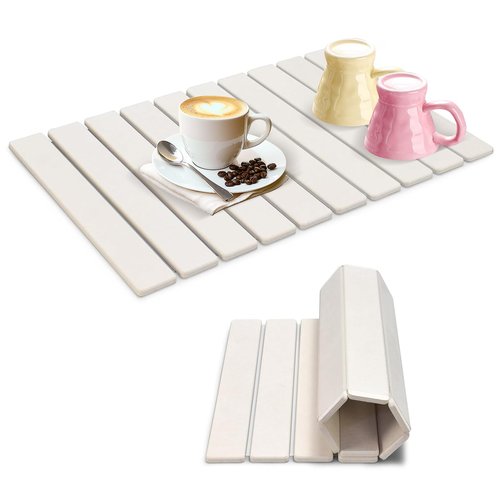 Large Stone Dish Drying Mat for Kitchen Counter, 24"×16" Collapsible Quick Dry Stone Dish Mats, Eco-Friendly, Super Absorbent Diatomaceous Earth Mats for Bottles Cups Dishes, Match Any Countertop