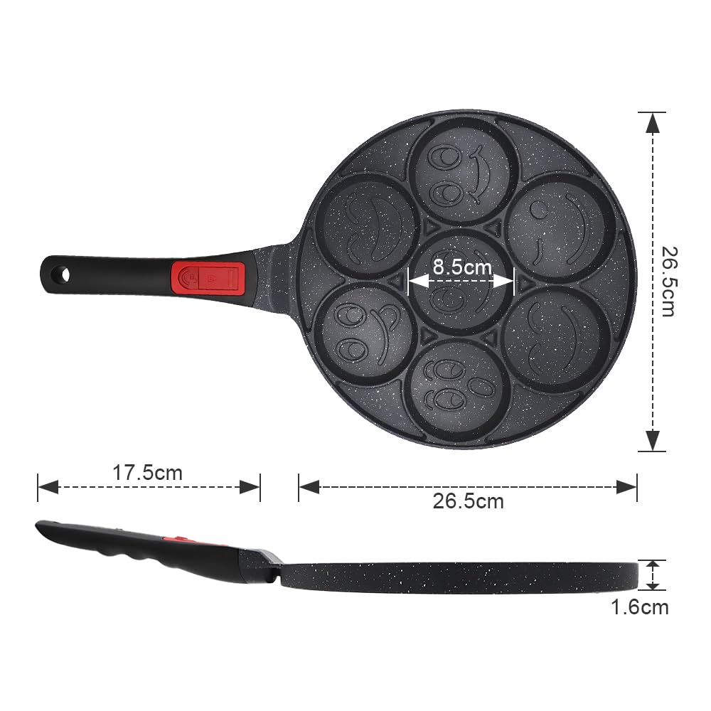 RANX INGST Pancake Pan 7 Holes, Non Stick Mini Crepe Pan with Detachable Handle, Pancake Mold for Kids, Oven Safe, Black