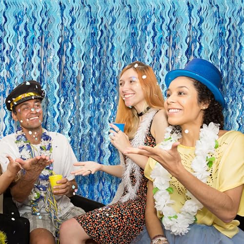 BOMSI Wavy Foil Fringe Curtain 2-Pack Metallic Tinsel Streamers Backdrop