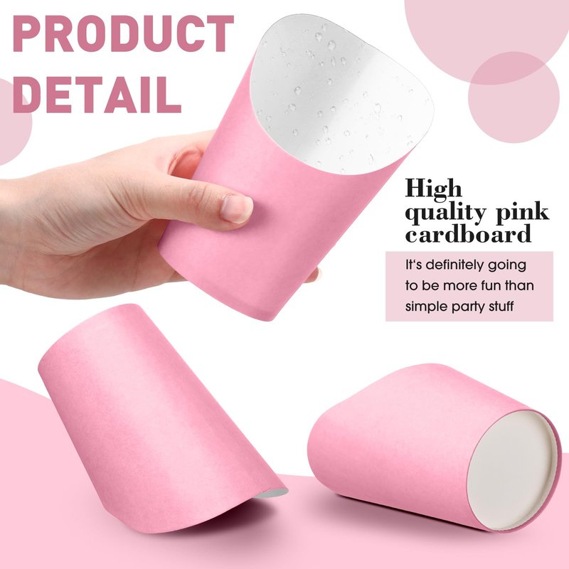 Amyhill 200 Pcs French Fries Holder 14 oz Charcuterie Cups Disposable Take out French Cups Waffle Paper Popcorn Boxes Disposable Sandwich Paper Holder for Wedding Birthday(Pink)