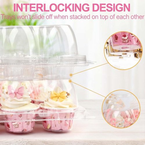 LotFancy (24 Count x 12 Sets) Mini Cupcake Containers with 288 Liners, Plastic Cupcake Boxes Holder, BPA Free, Clear Disposable Cupcake Carriers with Detachable Dome Lid