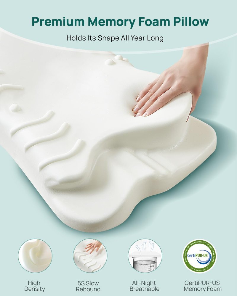 Releep Adjustable Cervical Neck Pillow, Cooling Orthopedic Ergonomic Contour Pillow, Memory Foam Neck Pillows for Back Stomach Sleeper, White Color