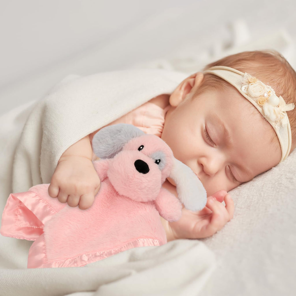 Skiennix Puppy Security Blanket - Soft Plush Lovey for Infants & Toddlers | Pink 16 Inch